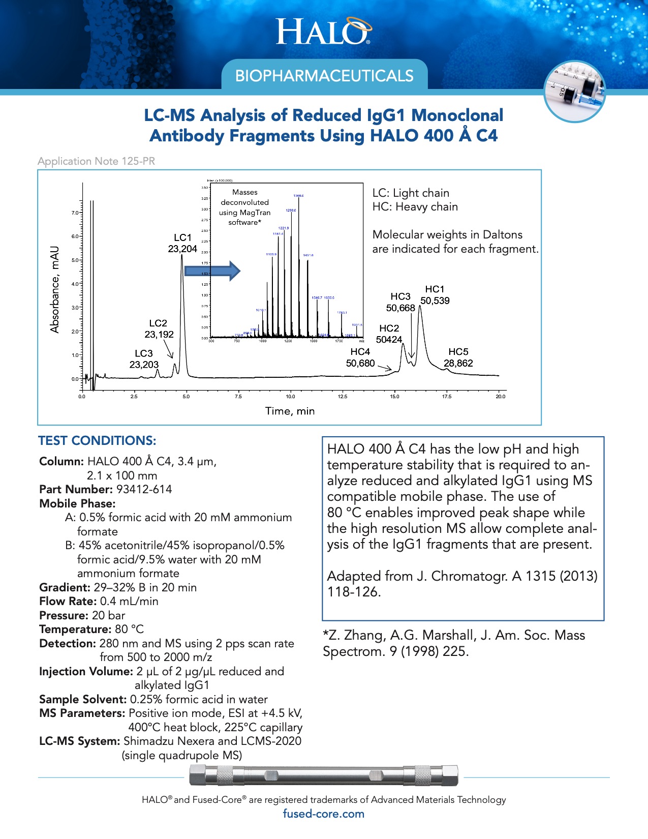 Lc-ms Analysis Of Reduced Igg1 Monoclonal Antibody Fragments Using Halo 400 C4 Column