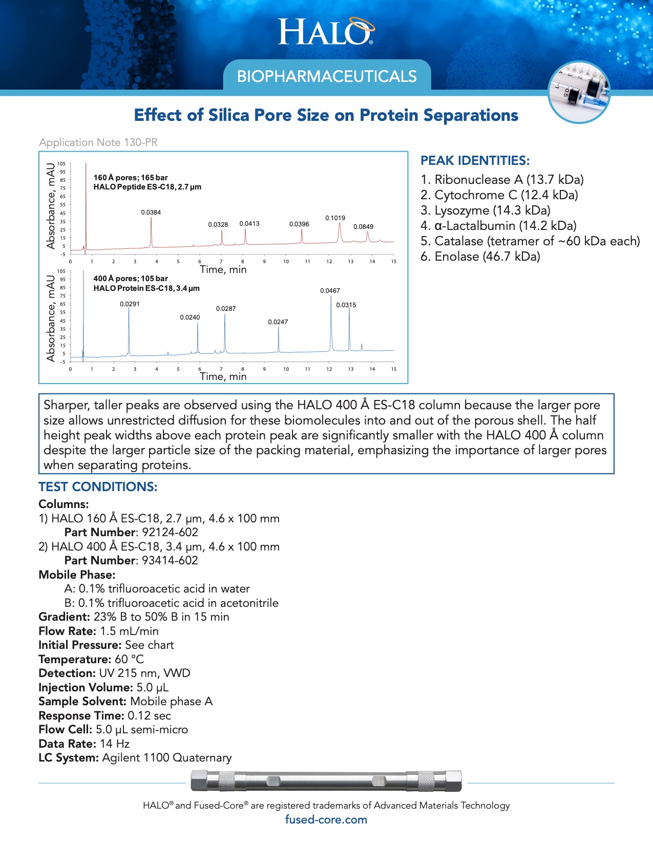 Effect Of Silica Pore Size On Protein Separations