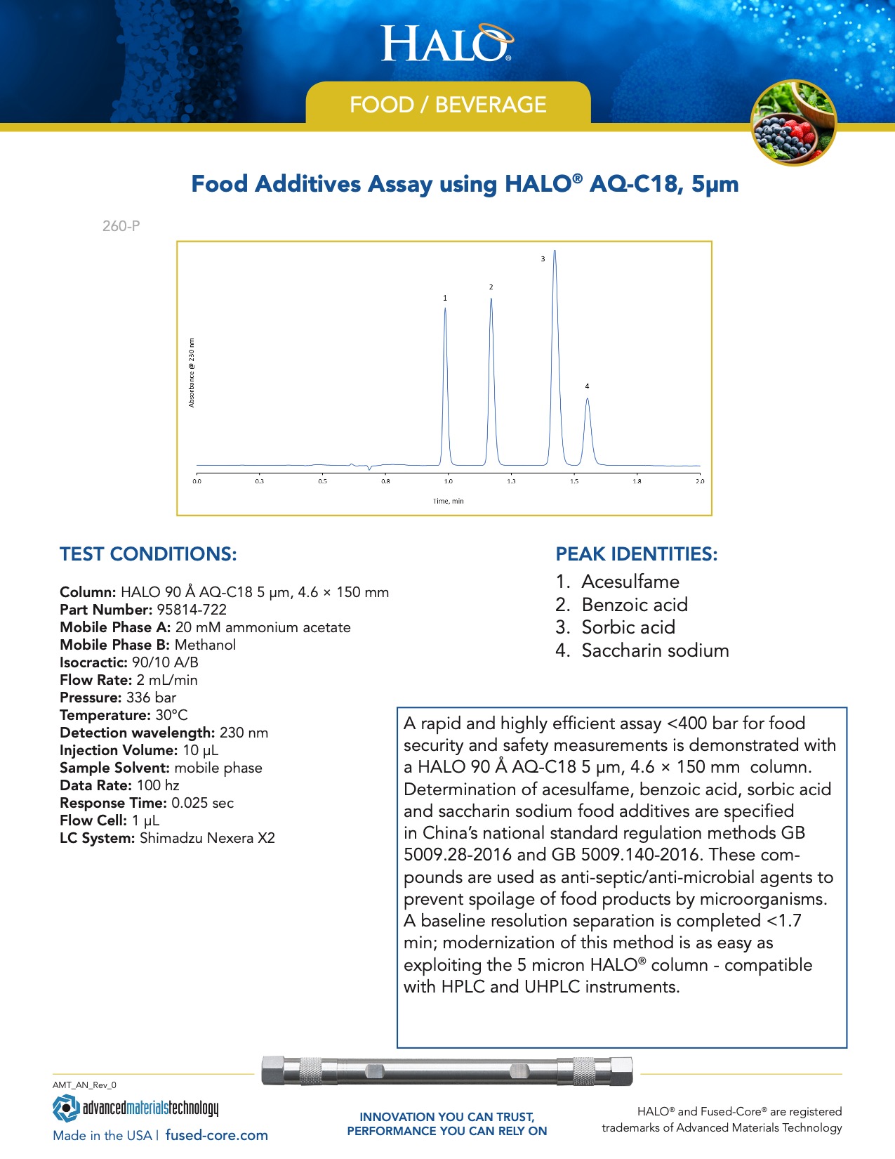 Chromatography In Food Industry - Report On Food Additives Assay Using Halo Aq-c18 Column