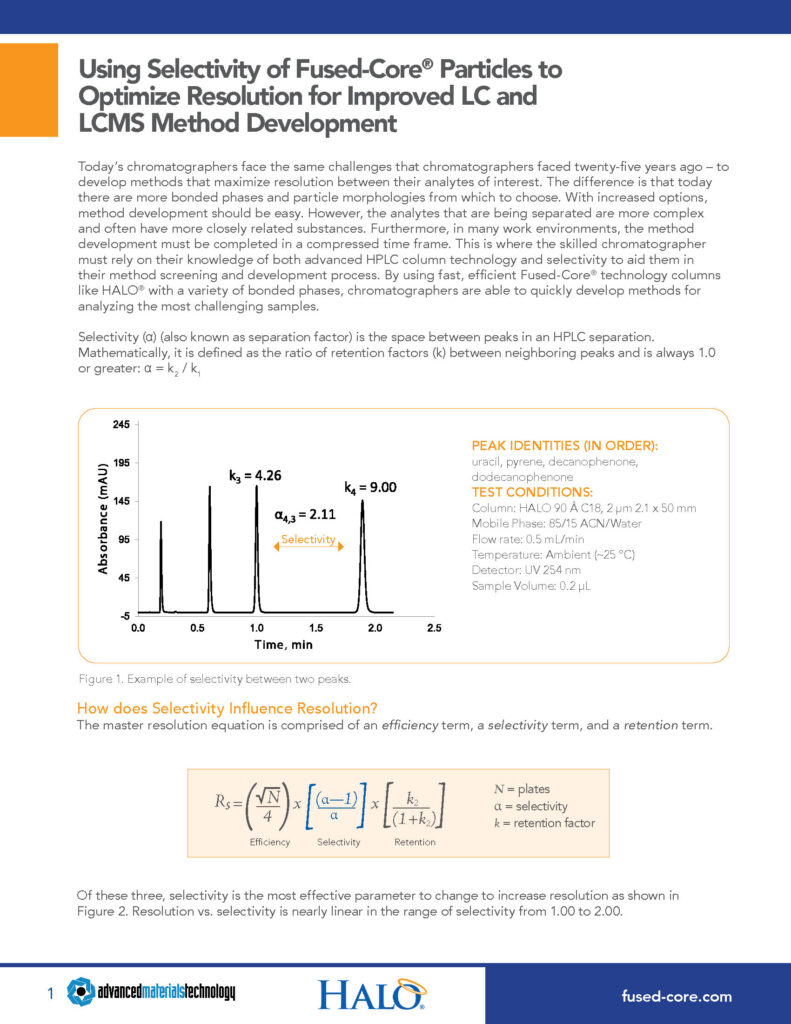 using selectivity of fused core partociles to improve lc and lcms method development