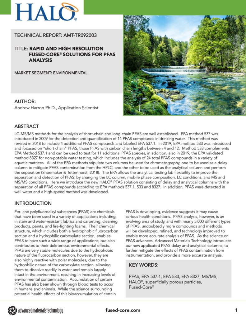 fused core solutions hplc for pfas analysis