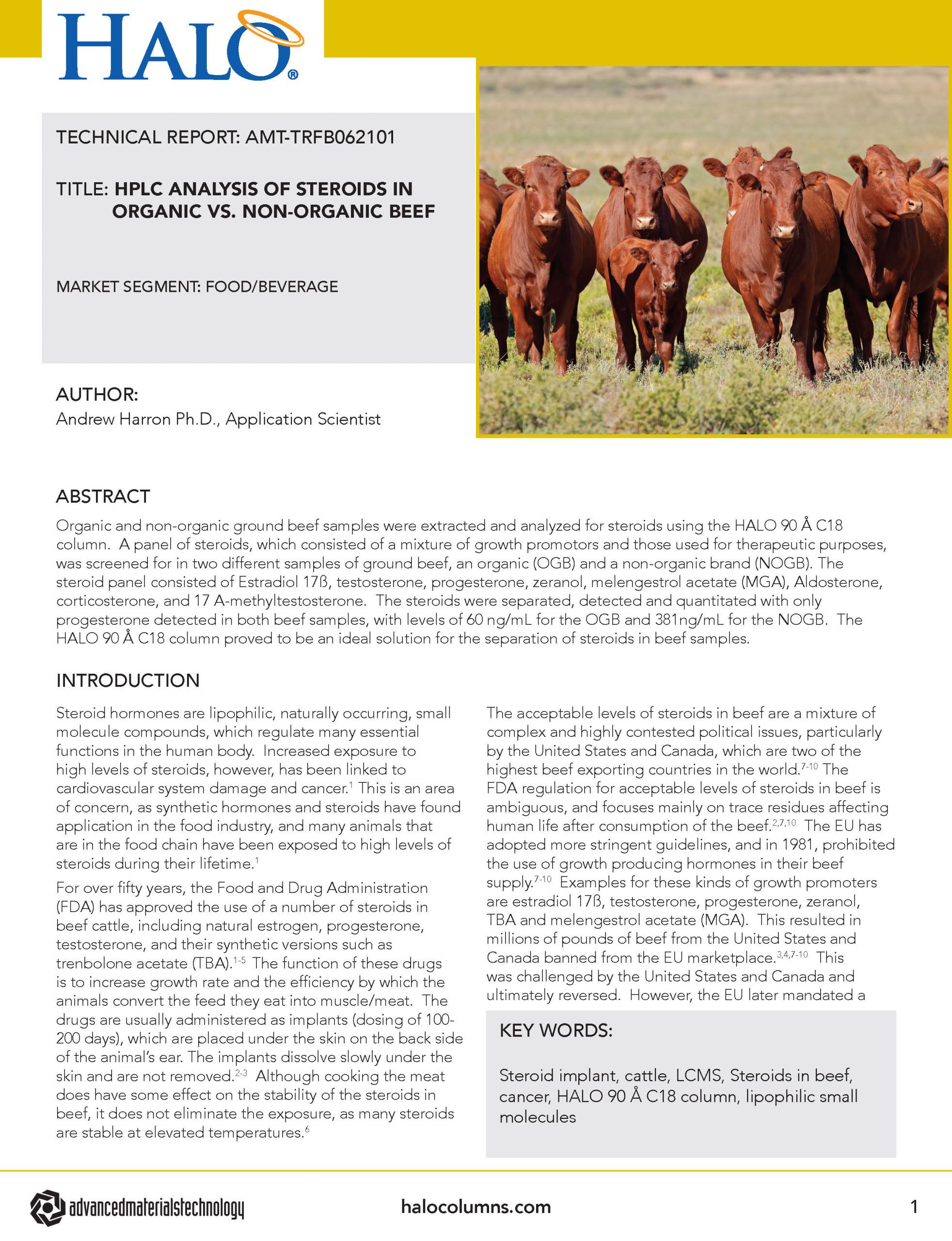 Technical Report - Hplc Analysis Of Steroids In Organic Vs Non-organic Beef